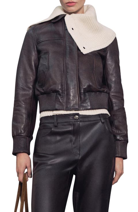 Crop Leather Bomber Jacket