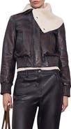 MANGO Crop Leather Bomber Jacket