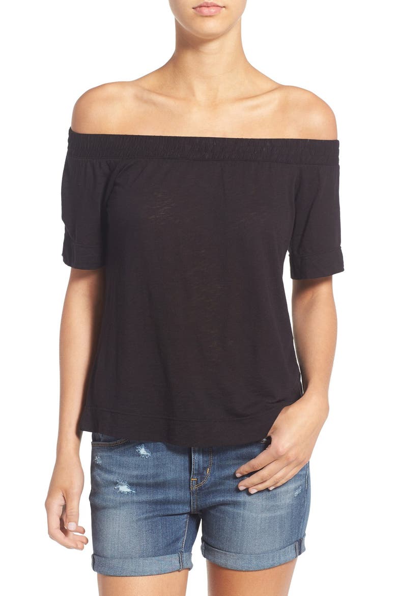 Slub Knit Off the Shoulder Top, Main, color, BLACK