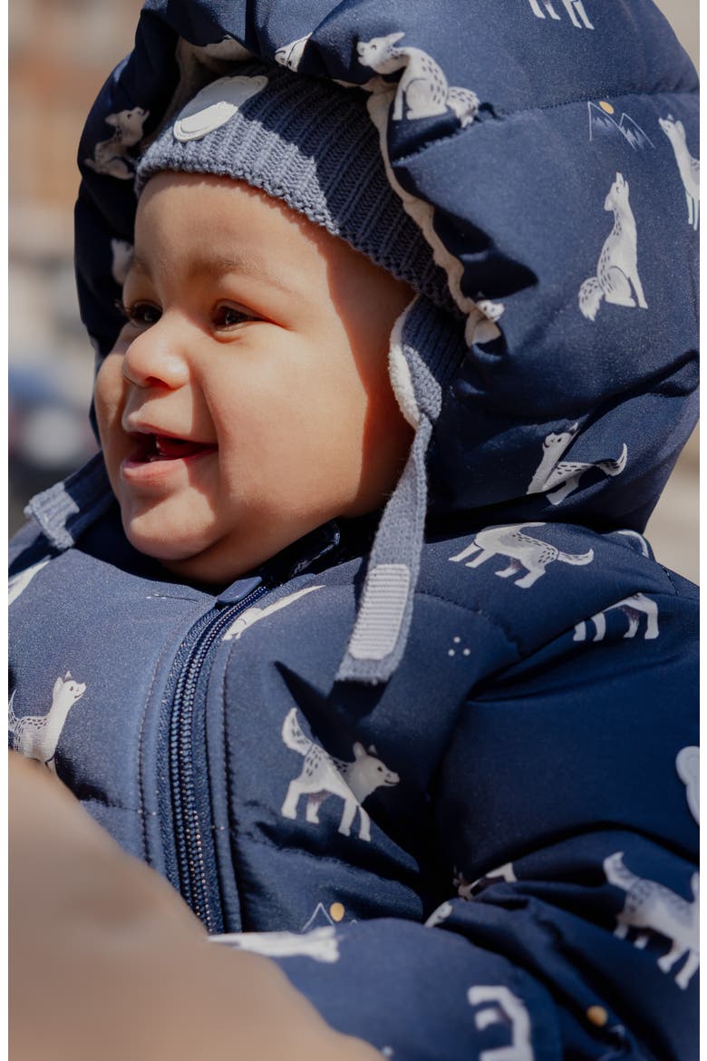 Wolf Pup Hooded Water Repellent Puffer Snowsuit, Alternate, color, NAVY