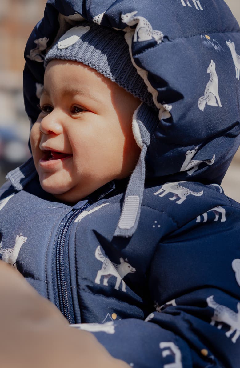FIRSTS by Petit Lem Wolf Pup Hooded Water Repellent Puffer Snowsuit, Alternate, color, Navy