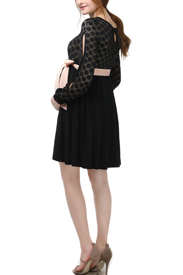 Macy Polka Dot Lace Maternity Dress, Alternate, color, Black