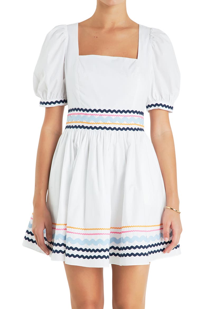 Rickrack Trim Fit & Flare Minidress, Alternate, color, WHITE