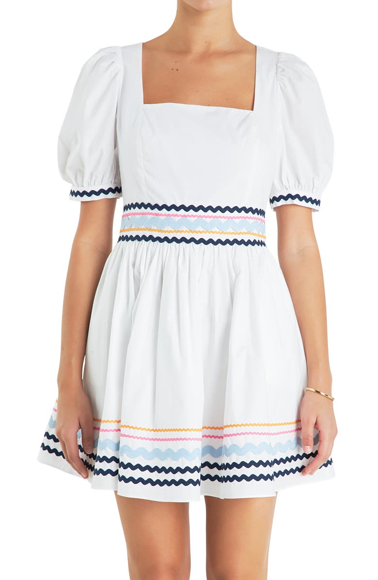 English Factory Rickrack Trim Fit & Flare Minidress, Alternate, color, White
