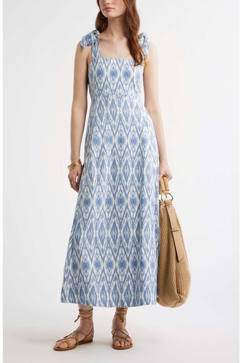 Floral Linen Blend Maxi Sundress, Alternate, color, IVORY- BLUE DIAMOND IKAT