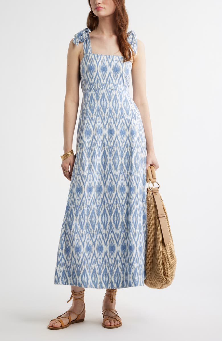 Treasure & Bond Floral Linen Blend Maxi Sundress, Alternate, color, Ivory- Blue Diamond Ikat