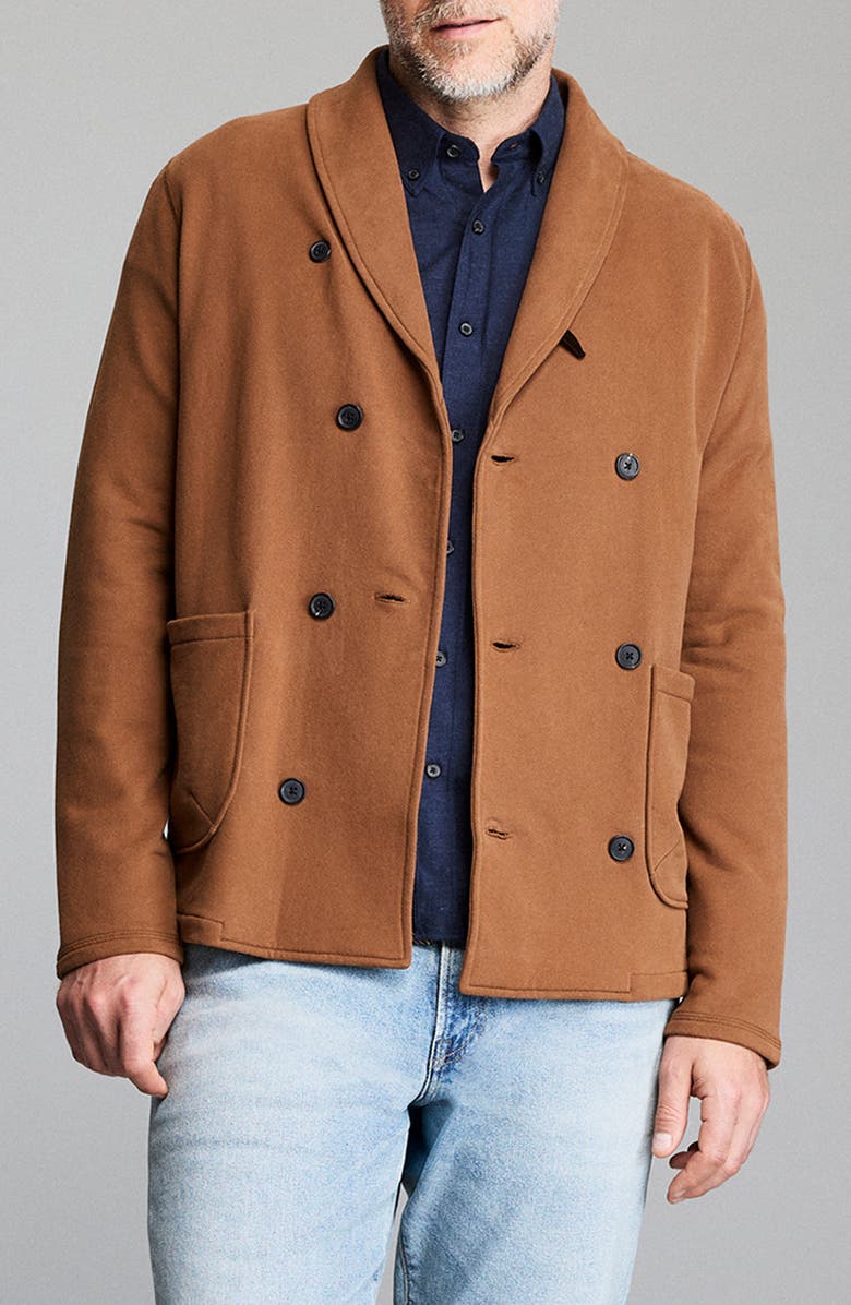 Billy Reid John Shawl Collar French Terry Jacket, Main, color, Oak Brown