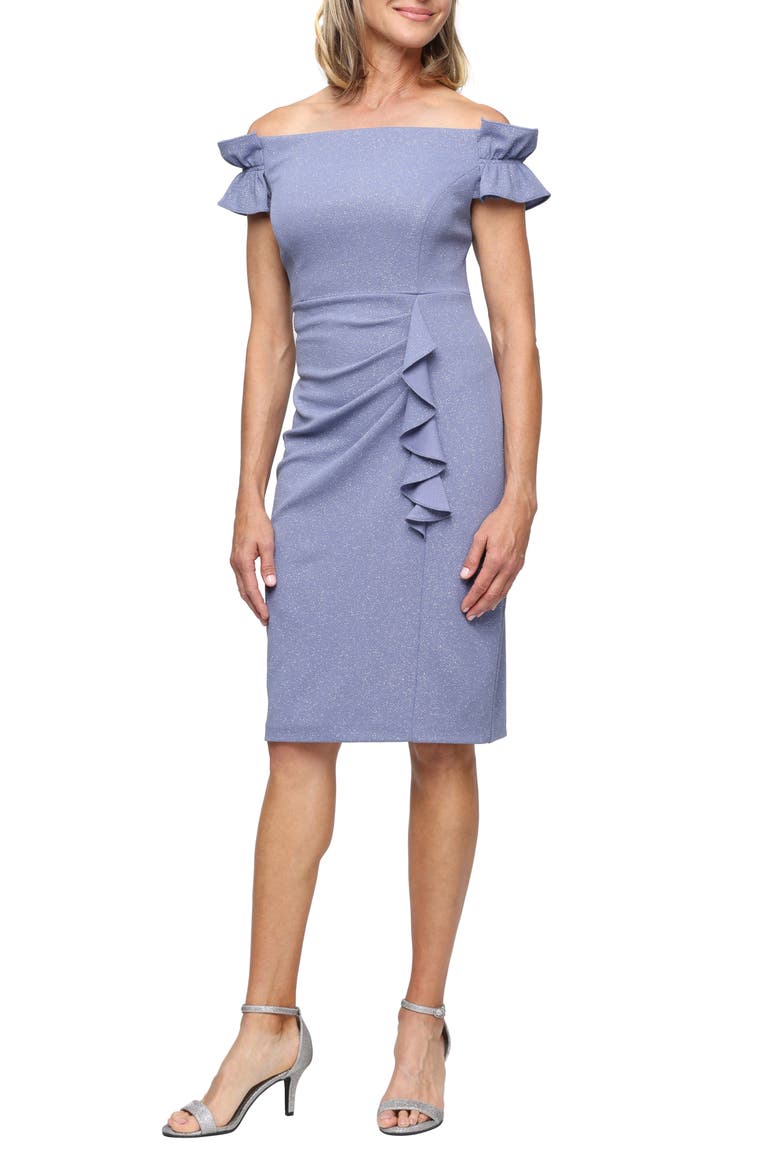 Ruffle Glitter Cocktail Dress, Main, color, PERIWINKLE