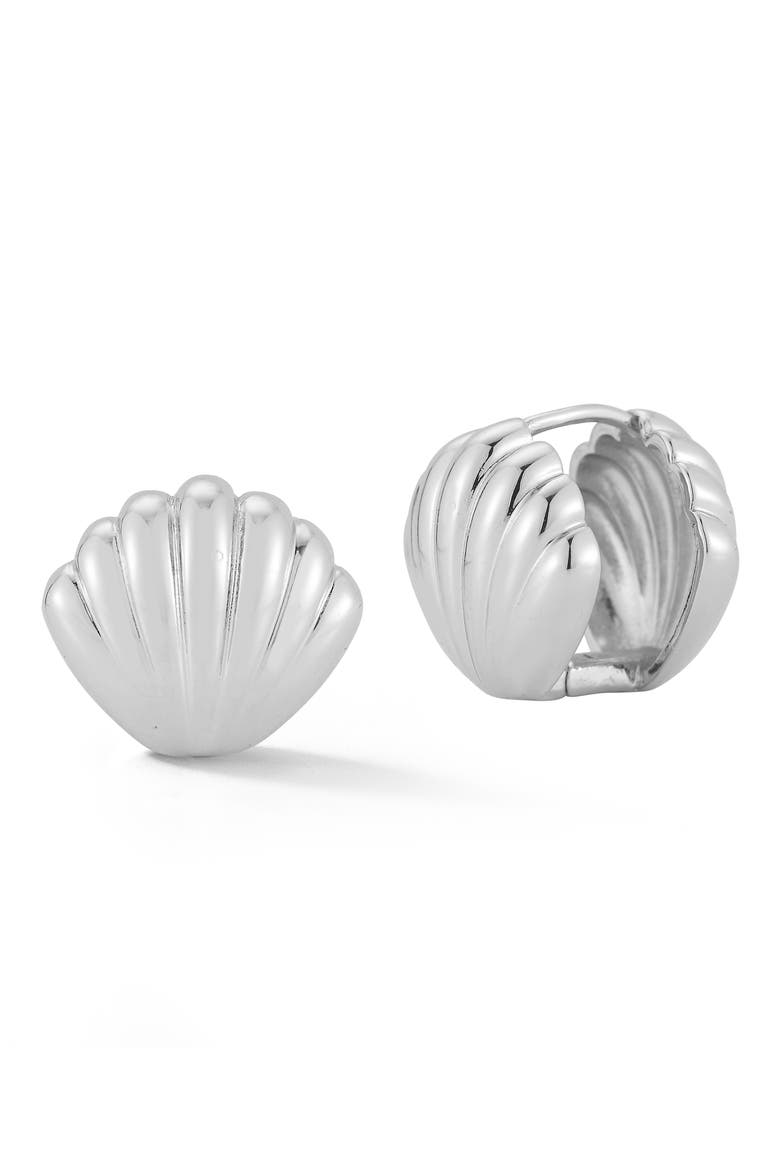 Shell Hoop Earrings, Main, color, SILVER