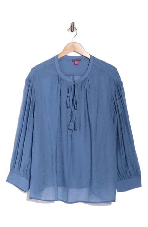 Split Neck Long Sleeve Top (Plus)