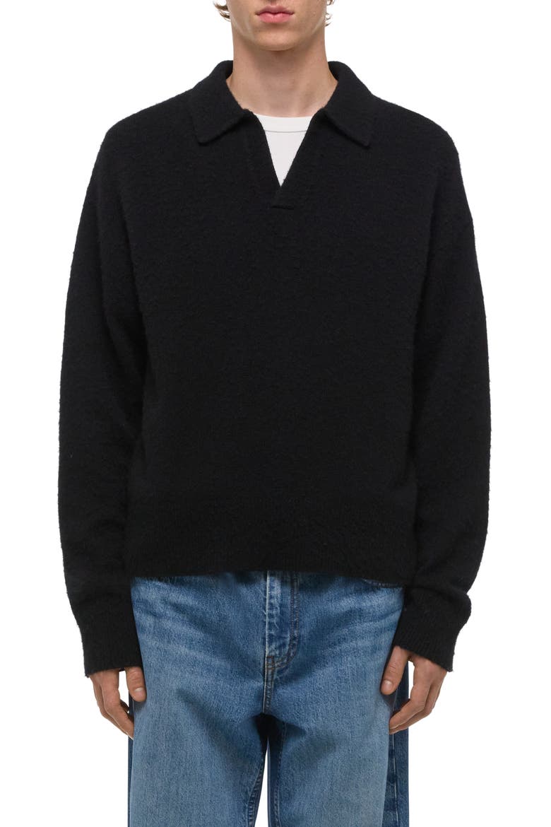 Brushed Wool & Cashmere Polo Sweater, Main, color, BLACK