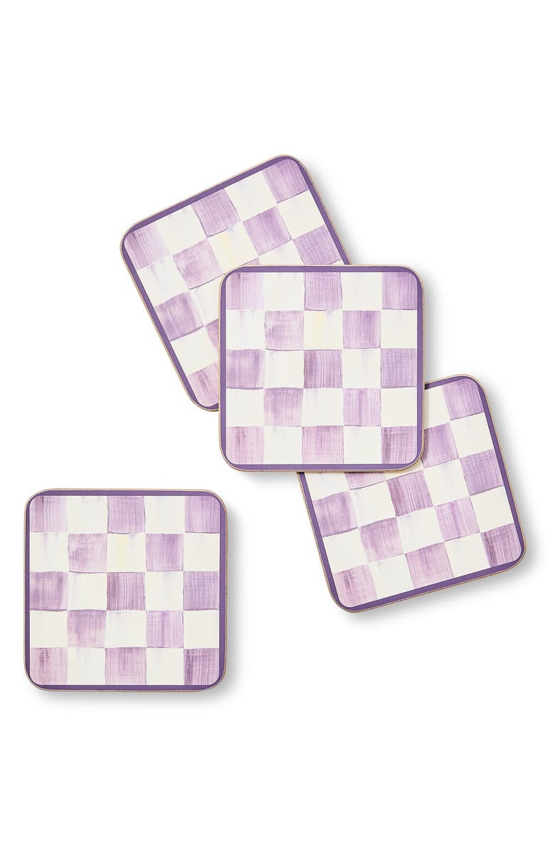 MACKENZIE CHILDS Set of 4 Violet Check Cork Back Coasters, Alternate, color, Violet