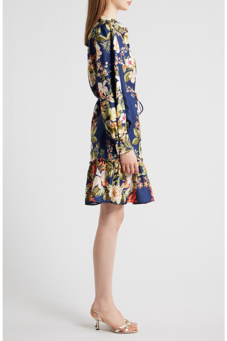 Floral Long Sleeve Satin Shirtdress, Alternate, color, NAVY MULTI