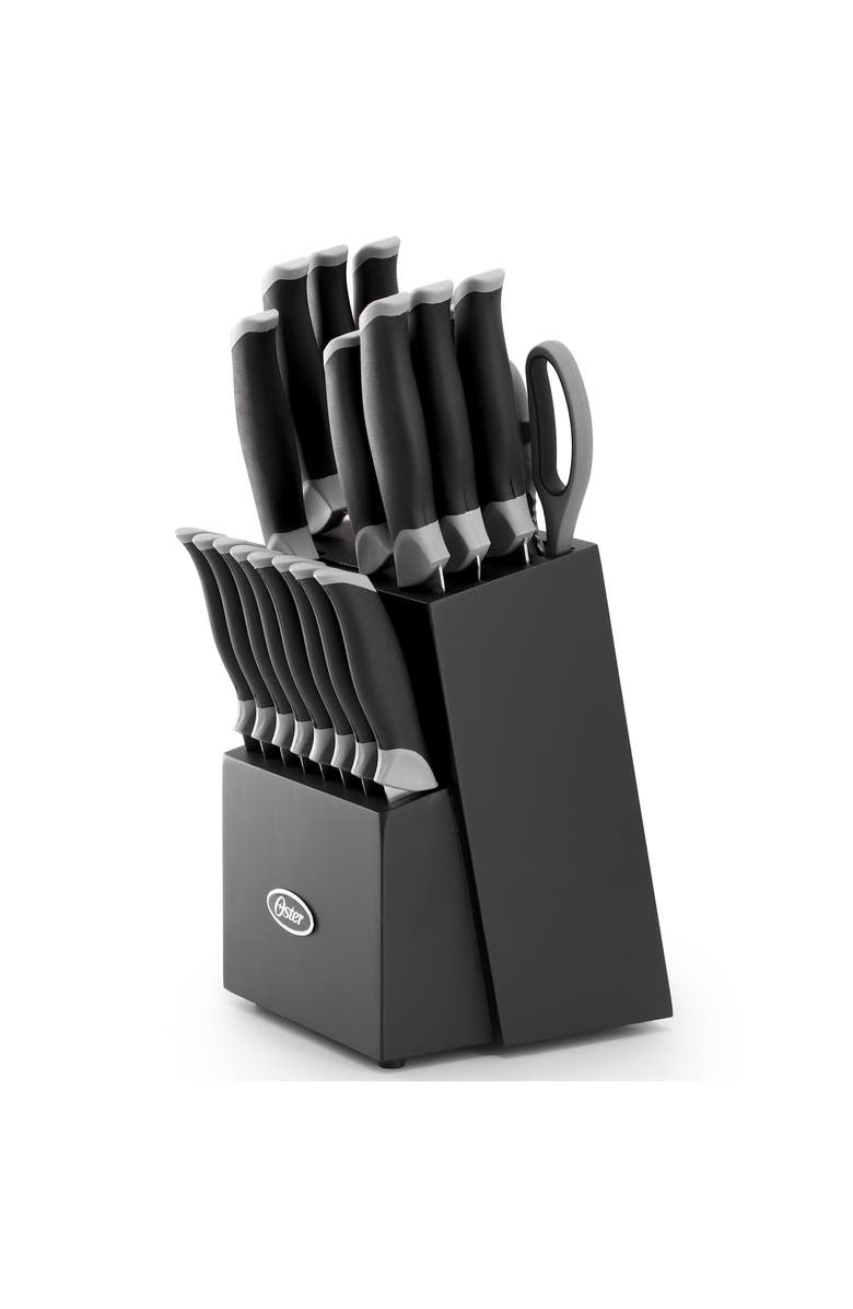 OSTER Lindbergh 22 Piece Stainless Steel Cutlery Set with Storage Block, Alternate, color, Black