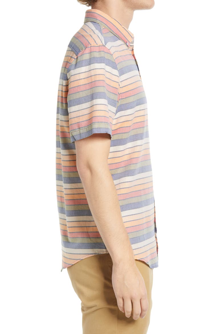 Stripe Short Sleeve Cotton Button-Down Shirt, Alternate, color, DARK SAPPHIRE