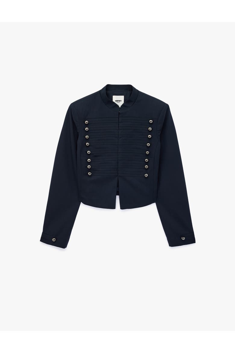 Manadarin Collar Long Sleeve Napoleon Jacket with Button Detail, Alternate, color, NAVY