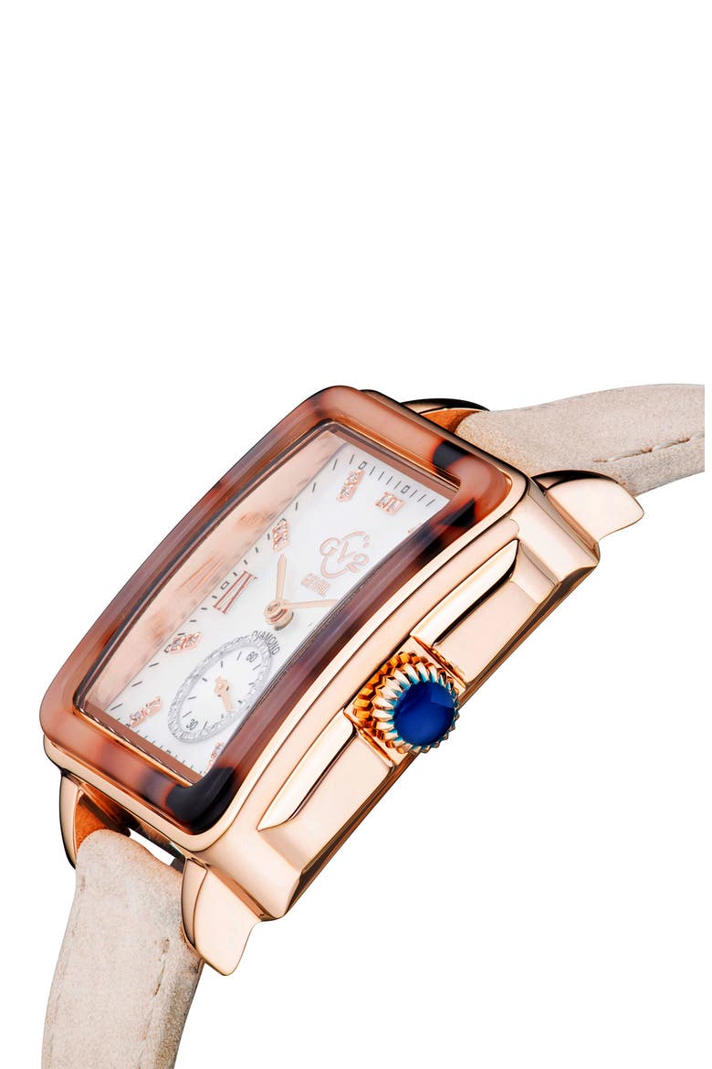 Bari Tortoise Swiss Quartz Diamond Leather Strap Watch, 30mm x 34mm - 0.0044ct., Alternate, color, BEIGE
