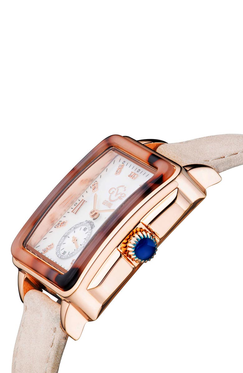 GV2 Bari Tortoise Swiss Quartz Diamond Leather Strap Watch, 30mm x 34mm - 0.0044ct., Alternate, color, Beige