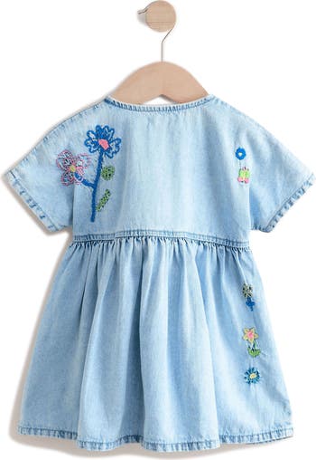 Kids' Floral Embroidered Denim Shirtdress