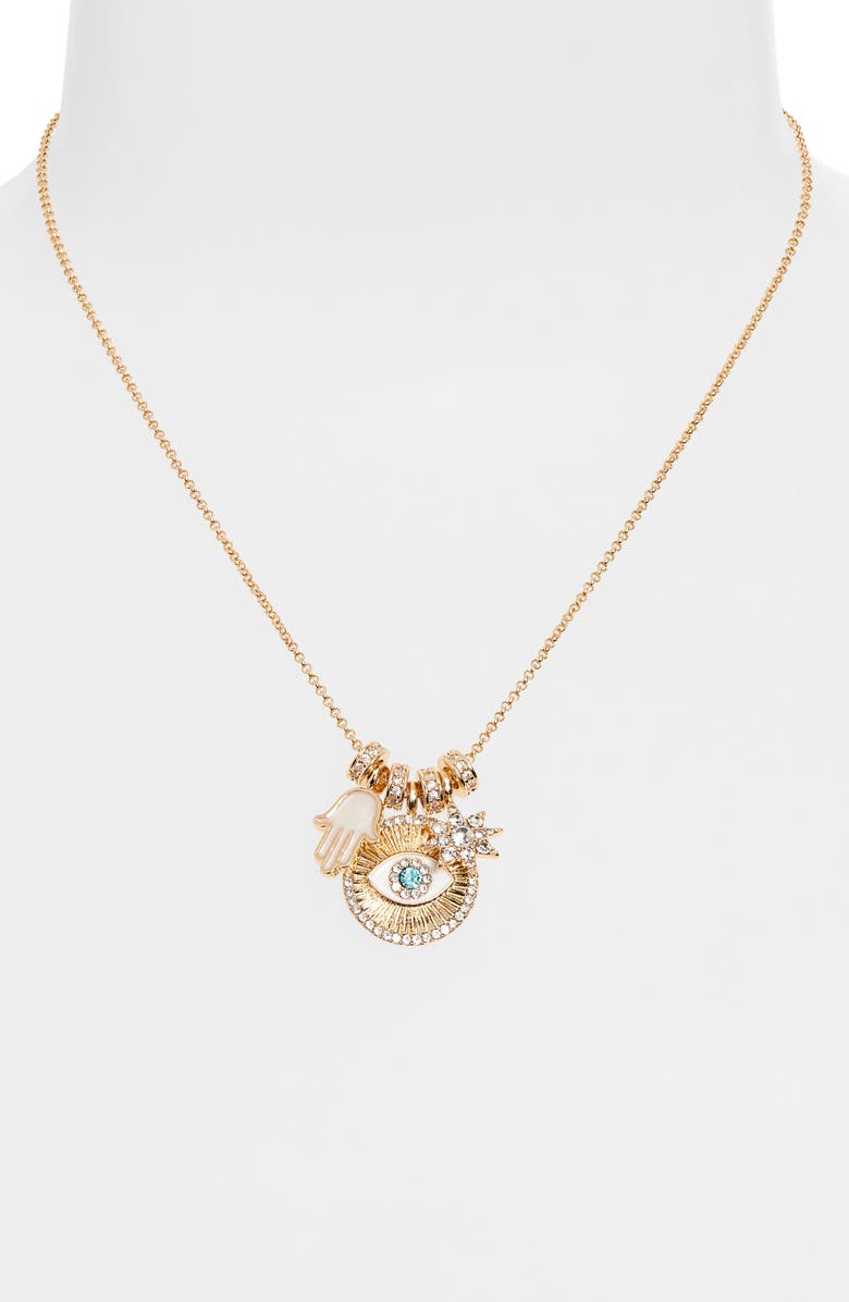 BaubleBar High Vibrations Evil Eye Charm Necklace, Alternate, color, Turquoise