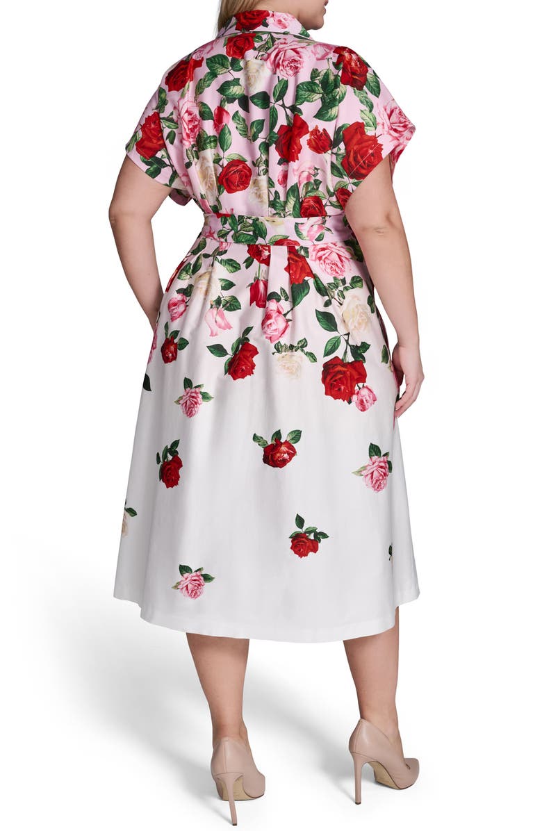 KARL LAGERFELD PARIS Placed Floral Stretch Cotton Midi Shirtdress, Alternate, color, Cornelia Rose/ Sft Wht Multi