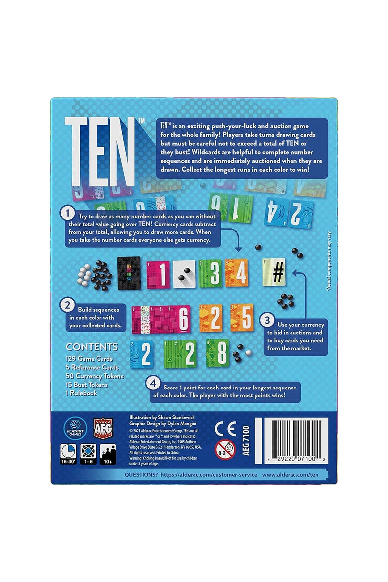 Ten - Push Your Luck Card Game, Ages 10+, Alternate, color, Multicolored
