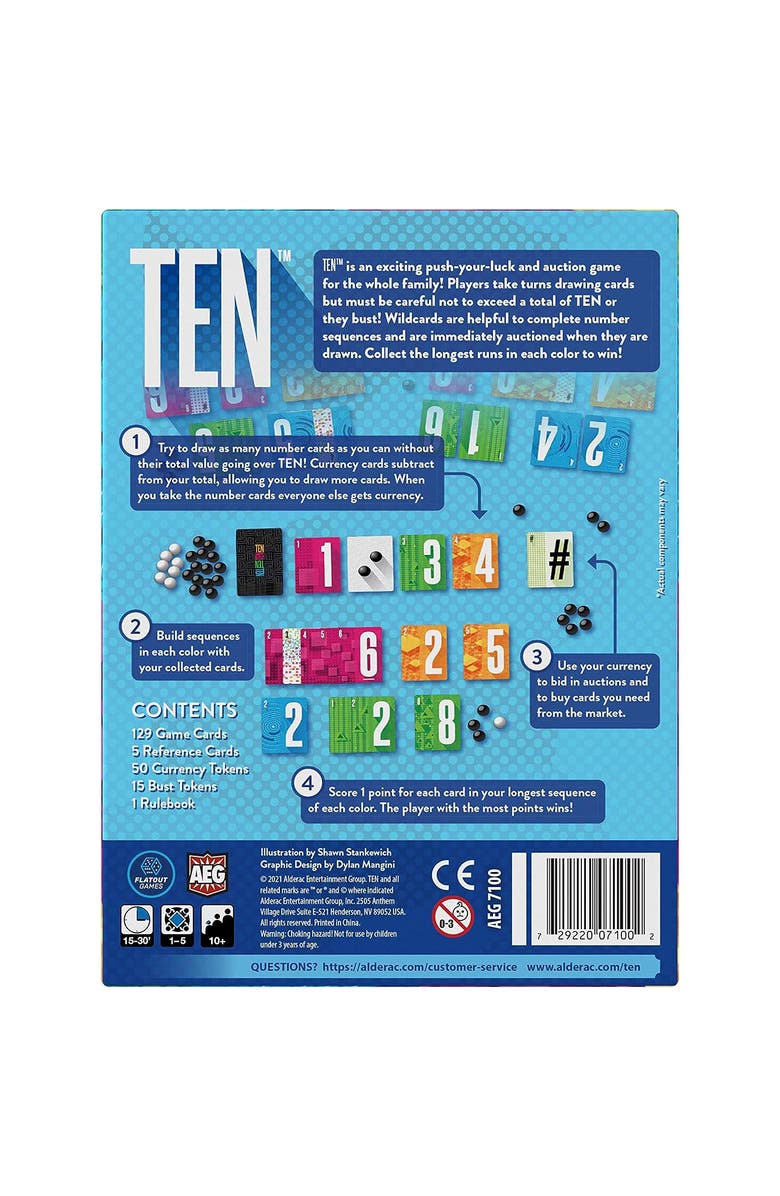 Alderac Entertainment Group (AEG) Ten - Push Your Luck Card Game, Ages 10+, Alternate, color, Multicolored