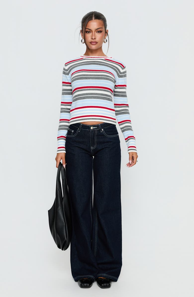 Princess Polly Briette Stripe Crewneck Sweater, Alternate, color, Blue / Red Stripe
