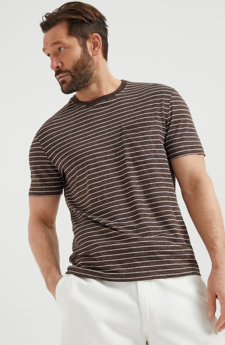 Brunello Cucinelli Striped jersey T-shirt, Alternate, color, 