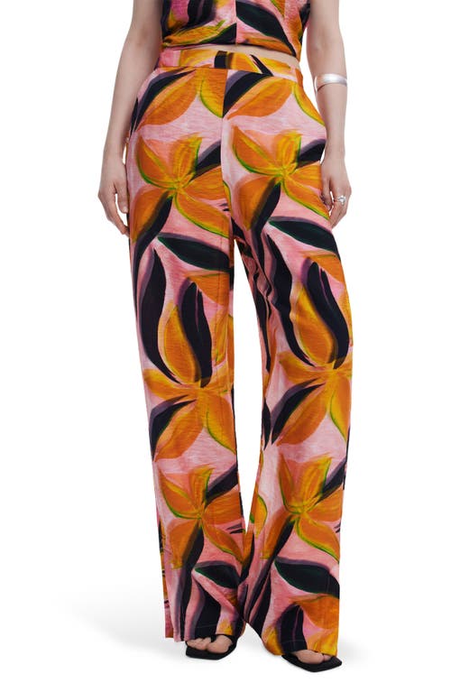 Desigual Floral Print Trousers In Pink