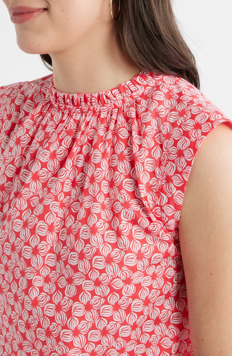 Caslon<sup>®</sup> Floral Print Ruffle Trim Cotton Top, Alternate, color, Red Geranium- White Sea Geo