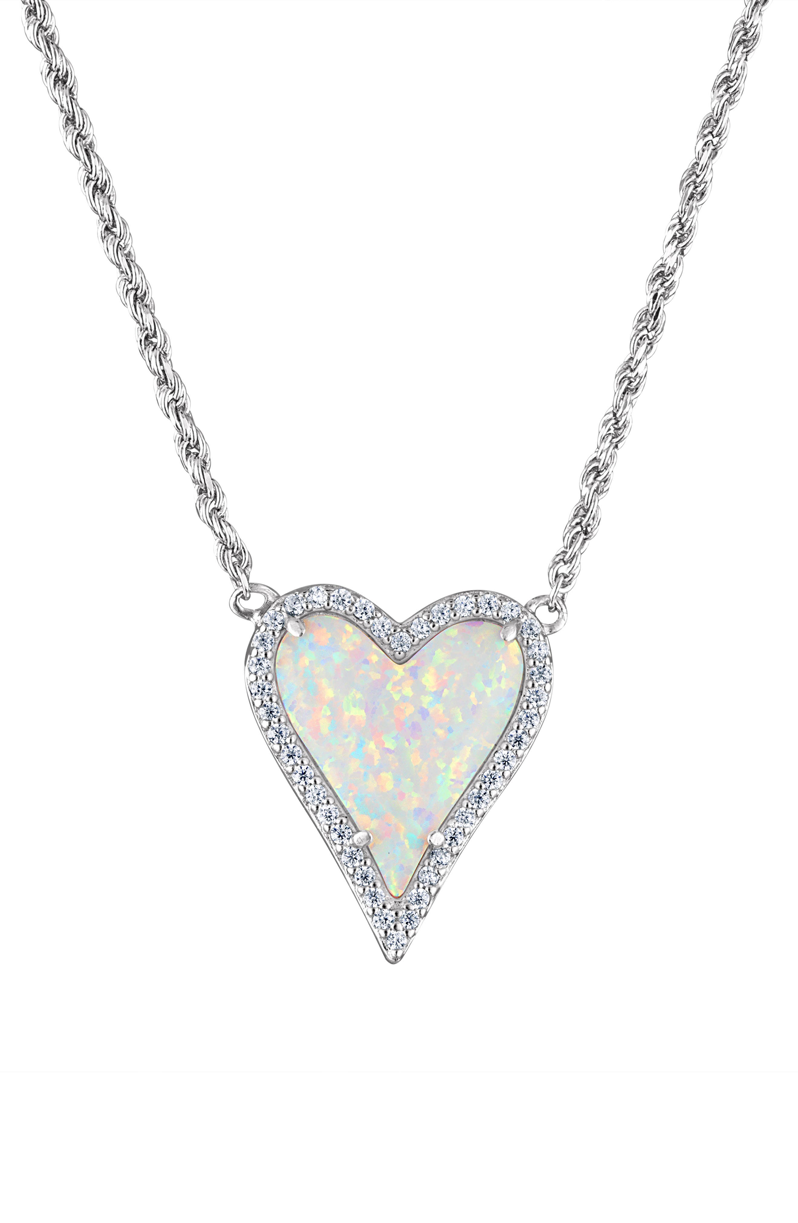 FZN Sterling Silver & Lab Grown Opal Heart Pendant Necklace