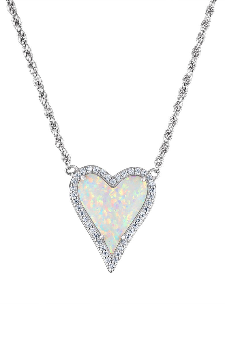 FZN Opal & Cubic Zirconia Heart Pendant Necklace, Main, color, White
