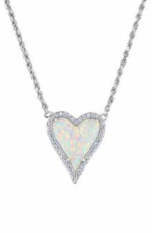 FZN Sterling Silver & Lab Grown Opal Heart Pendant Necklace