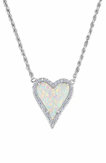 FZN Sterling Silver & Lab Grown Opal Heart Pendant Necklace