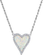 FZN Sterling Silver & Lab Grown Opal Heart Pendant Necklace