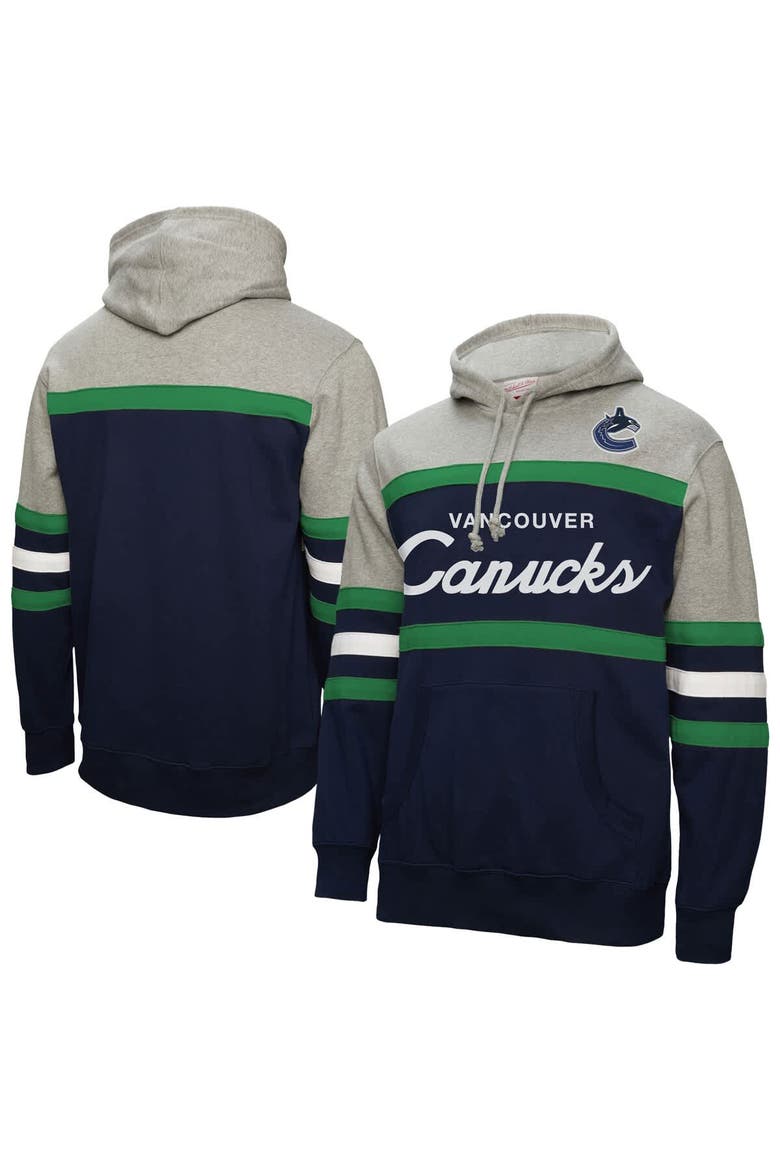 Men's Mitchell & Ness Navy/Gray Vancouver Canucks Head Coach Pullover Hoodie, Main, color, Navy