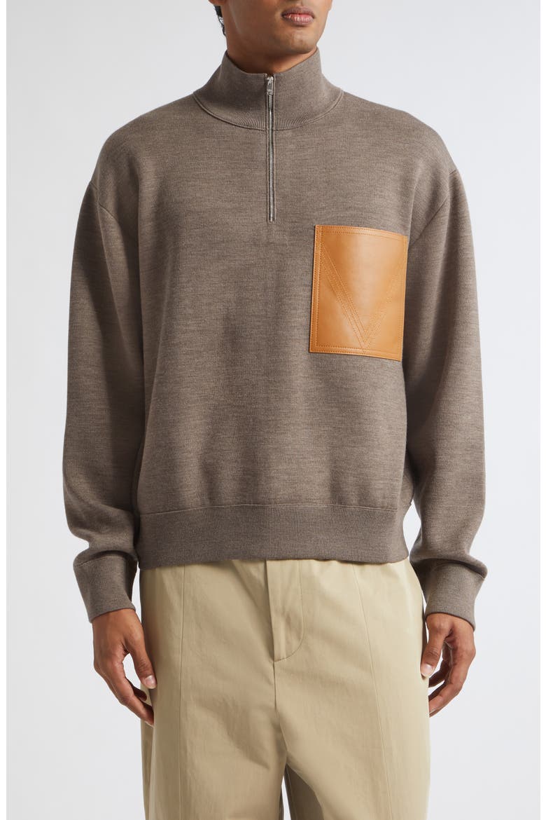 Oversize Double Knit Wool Quarter Zip Sweater, Main, color, 2185 MILK CHOCOLATE
