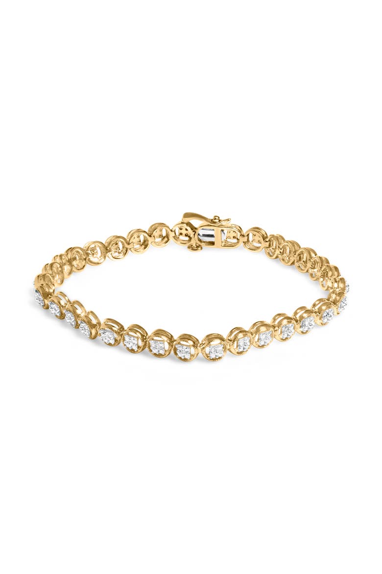 Silver 1/10 Cttw Diamond Open Circle Wheel Link Tennis Bracelet, Main, color, Yellow Gold over Silver