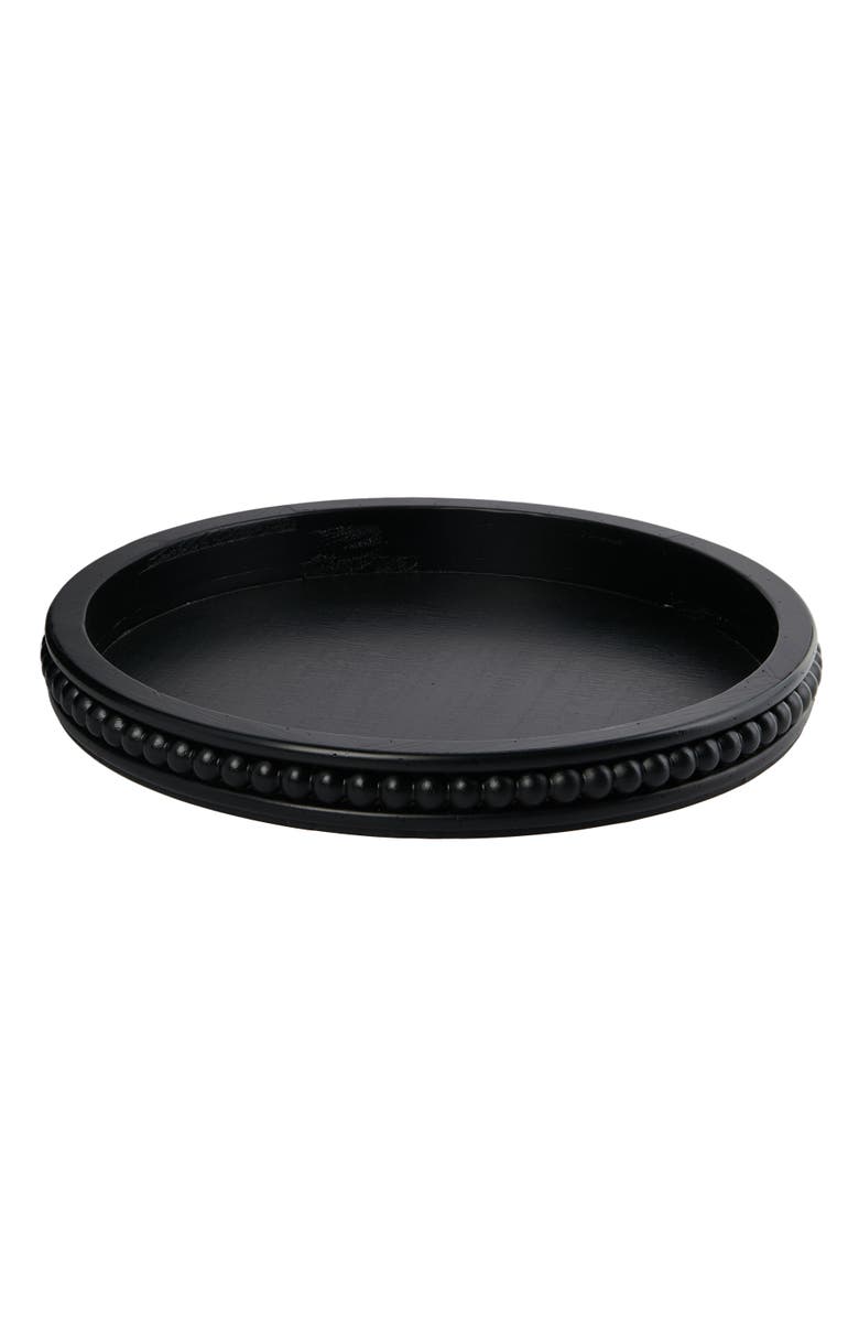 Storied Home Farmhouse Decorative Round Wood Tray with Hobnail Edge, Black, Main, color, Black