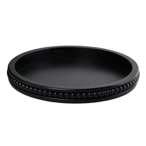 Farmhouse Decorative Round Wood Tray with Hobnail Edge, Black