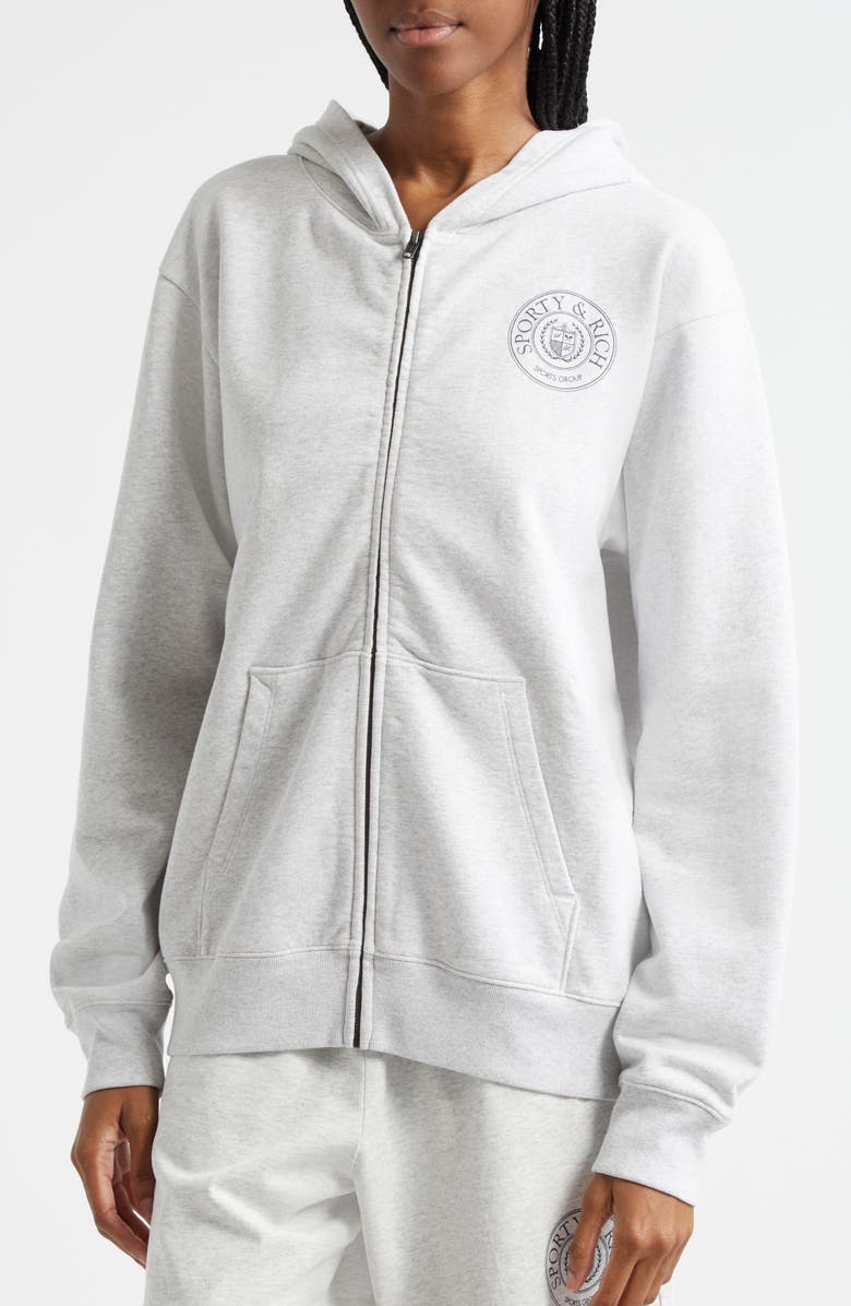 Sporty & Rich Connecticut Crest Cotton Graphic Zip-Up Hoodie, Alternate, color, 