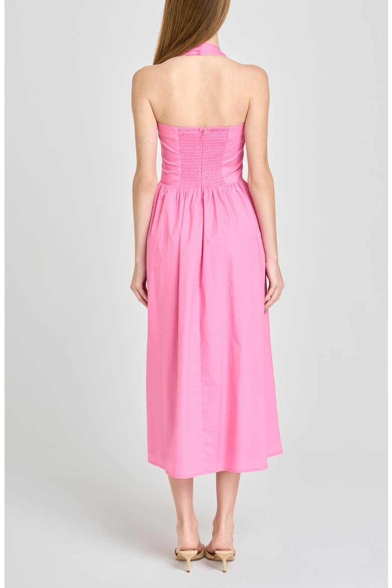 Camellia Halter Neck Stretch Cotton Midi Dress, Alternate, color, POPPY PINK