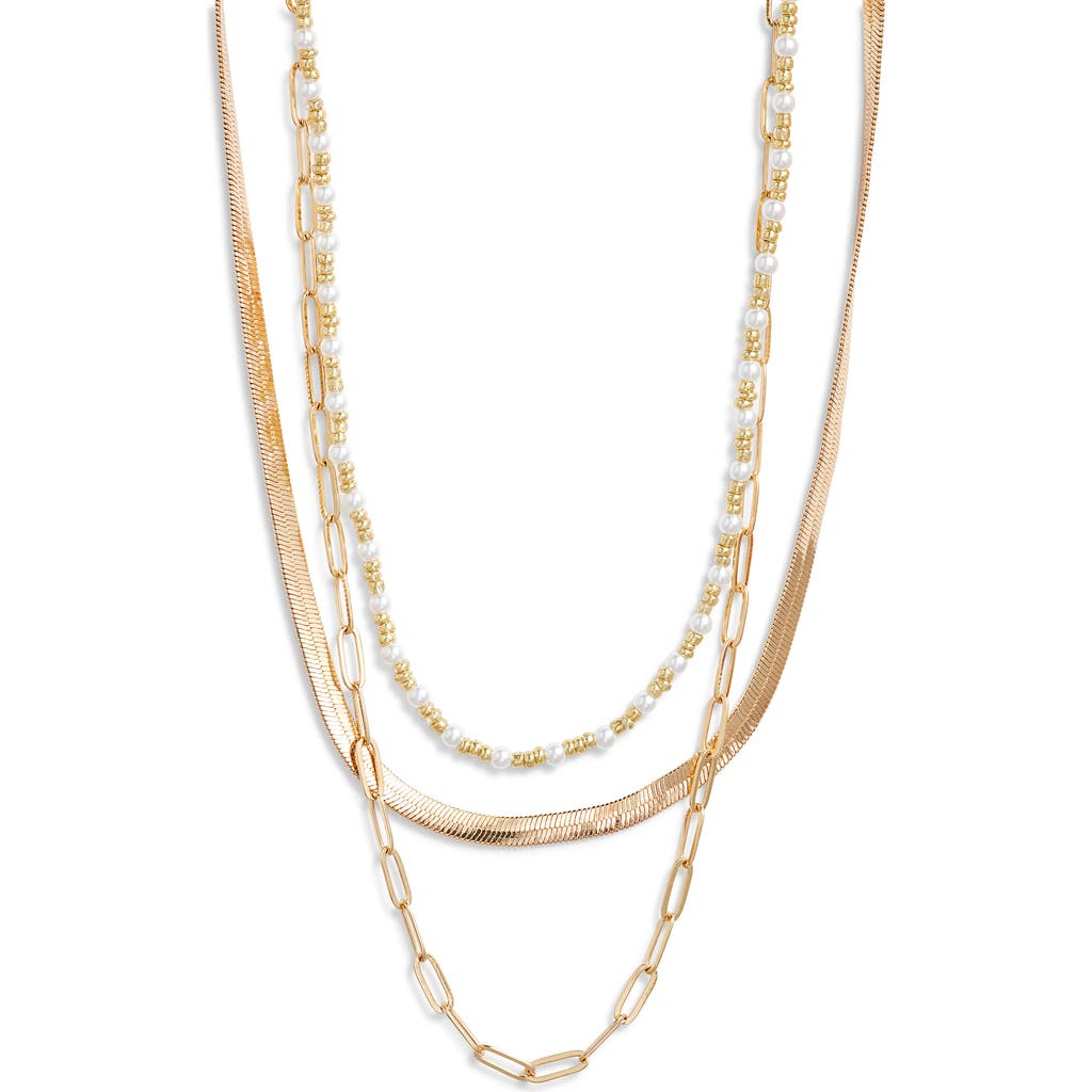 Bp. Imitation Pearl Multistrand Necklace In Gold White