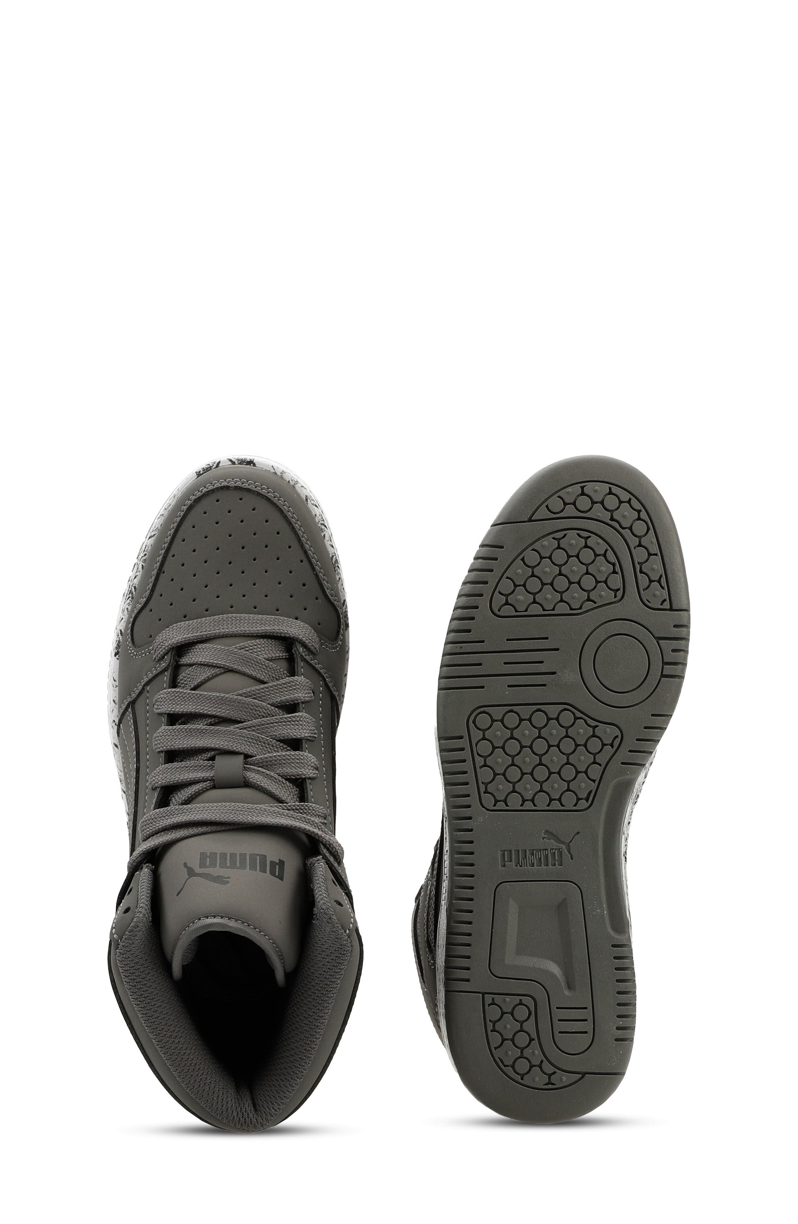 PUMA Kids' Rebound Layup High Top Sneaker, Alternate, color, Cast Iron-Puma Black-White