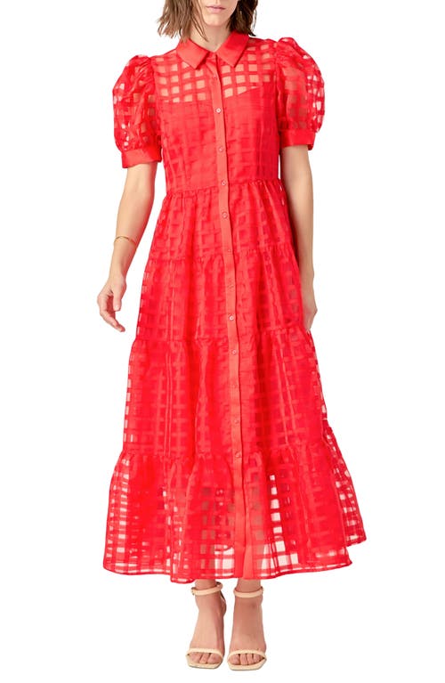 ENGLISH FACTORY ENGLISH FACTORY GRID PATTERN TIERED MIDI SHIRTDRESS 