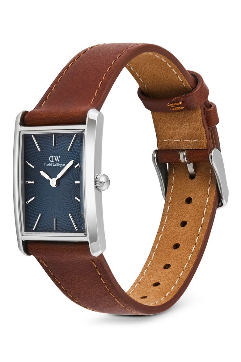 Bound Tank Leather Strap Watch, 24mm x 35mm, Alternate, color, SILVER-TONE