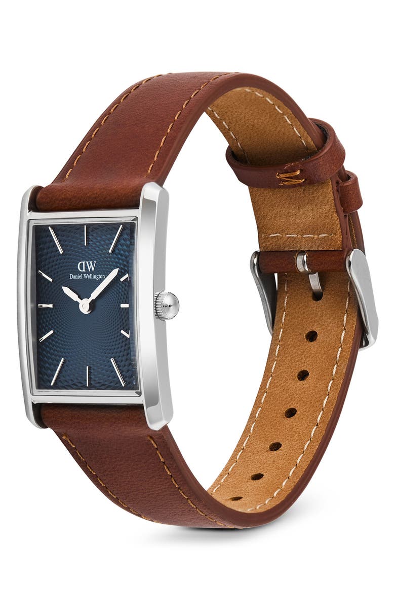 Daniel Wellington Bound Tank Leather Strap Watch, 24mm x 35mm, Alternate, color, Silver-Tone
