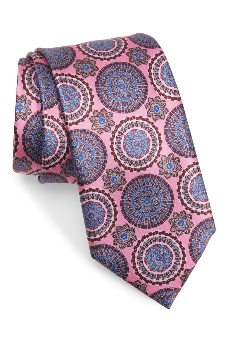 Medallion Silk Tie, Main, color, PINK