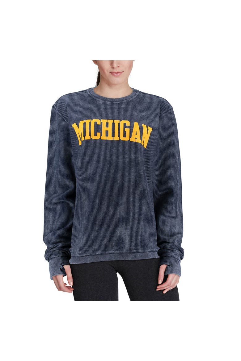 Women's Pressbox Navy Michigan Wolverines Comfy Cord Vintage Wash Basic Arch Pullover Sweatshirt, Alternate, color, Navy